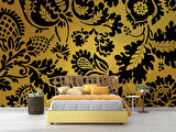 3 Boyutlu Altın simli siyah motifli Desenli Duvar Kağıdı