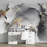 Siyah Gri Altın Simli Mermer Desenli Duvar Kağıdı