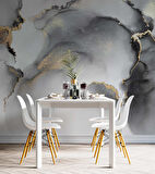 Siyah Gri Altın Simli Mermer Desenli Duvar Kağıdı