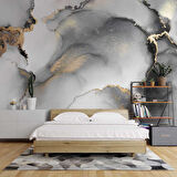 Siyah Gri Altın Simli Mermer Desenli Duvar Kağıdı