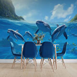 Deniz ve Yunus Balığı Sürüsü Manzaralı Duvar Kağıdı