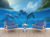 Deniz ve Yunus Balığı Sürüsü Manzaralı Duvar Kağıdı
