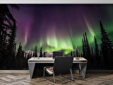 Gece Dağ ve Orman Kutup Işıkları Manzaralı Duvar Kağıdı
