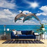 Deniz ve Yunus Balığı Dansı Manzaralı Duvar Kağıdı
