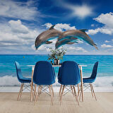 Deniz ve Yunus Balığı Dansı Manzaralı Duvar Kağıdı