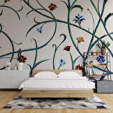 Çini Görünümlü Sarmaşık Çiçek Desenli Duvar Kağıdı