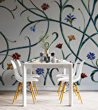 Çini Görünümlü Sarmaşık Çiçek Desenli Duvar Kağıdı