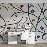 Çini Görünümlü Sarmaşık Çiçek Desenli Duvar Kağıdı
