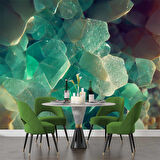 3 Buyutlu Yeşil Kristal Desenli Duvar Kağıdı