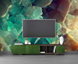 3 Buyutlu Yeşil Kristal Desenli Duvar Kağıdı