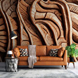 3 Buyutlu Ağaç Oyma Desenli Duvar Kağıdı