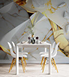 3 Buyutlu Beyaz Mermer ve Altın Kaplama Desenli Duvar Kağıdı