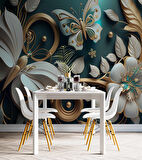 3 Boyutlu Beyaz Çiçek ve Kelebek Desenli Duvar Kağıdı