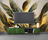 Altın Yaprak Çizim Desenli Duvar Kağıdı