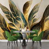 Altın Yaprak Çizim Desenli Duvar Kağıdı