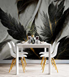 Siyah Beyaz Yaprak Çizim Desenli Duvar Kağıdı