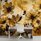Sarı Çiçek Çizim Desenli Duvar Kağıdı