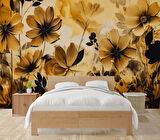 Sarı Çiçek Çizim Desenli Duvar Kağıdı