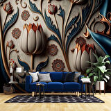 3 Boyutlu Beyaz Lale Desenli Duvar Kağıdı