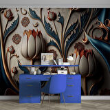 3 Boyutlu Beyaz Lale Desenli Duvar Kağıdı