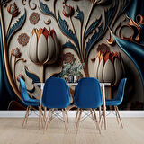 3 Boyutlu Beyaz Lale Desenli Duvar Kağıdı