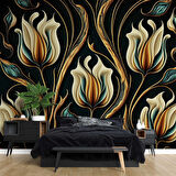 3 Boyutlu Sarı Çiçek Desenli Duvar Kağıdı