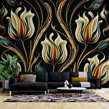 3 Boyutlu Sarı Çiçek Desenli Duvar Kağıdı