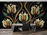 3 Boyutlu Sarı Çiçek Desenli Duvar Kağıdı
