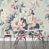 Soft Mavi Pembe Çiçek Desenli Duvar Kağıdı