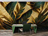 3 Boyutlu Yeşil Sarı Temalı Duvar Kağıdı