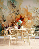 Turuncu Çiçek Çizim Deseneli Duvar Kağıdı