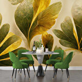 3 Boyutlu Yeşil Yaprak Çizim Deseneli Duvar Kağıdı