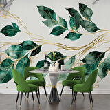 Yeşil Yaprak Altın Dal Deseneli Duvar Kağıdı