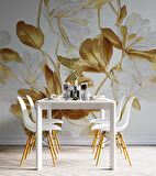3 Boyutlu Beyaz Altın Çiçek Desenli Duvar Kağıdı