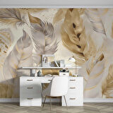 Beyaz Altın Tüy Desenli Duvar Kağıdı