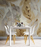 Beyaz Altın Tüy Desenli Duvar Kağıdı