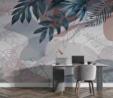 Yeşil Yaprak Çizim Temalı Duvar Kağıdı