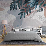 Yeşil Yaprak Çizim Temalı Duvar Kağıdı