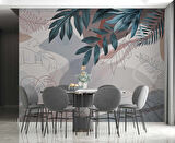 Yeşil Yaprak Çizim Temalı Duvar Kağıdı