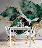 Beyaz Zemin Yeşil Yaprak Çizim Temalı Duvar Kağıdı