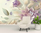 3 Boyutlu Pembe Çiçek Çizim Temalı Duvar Kağıdı