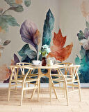 3 Boyutlu Pembe Çiçek Yeşil Yaprak Çizim Temalı Duvar Kağıdı