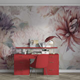 Kırmızı Pembe Çiçek Çizim Temalı Duvar Kağıdı