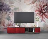 Kırmızı Pembe Çiçek Çizim Temalı Duvar Kağıdı