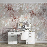 3 Boyutlu Beyaz Pembe Çiçek Çizim Temalı Duvar Kağıdı