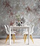 3 Boyutlu Beyaz Pembe Çiçek Çizim Temalı Duvar Kağıdı