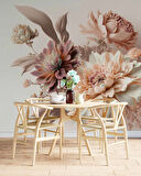 3 Boyutlu Pembe Beyaz Çiçek Desenli Duvar Kağıdı