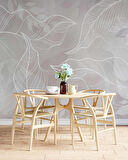 Gri Zemin Beyaz Yaprak Çizim Desenli Duvar Kağıdı