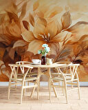 Turuncu Çiçek Çizim Desenli Duvar Kağıdı