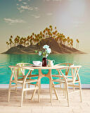 Palmiye ve Ada Manzaralı Duvar Kağıdı